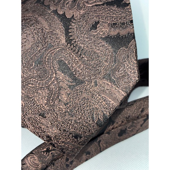 J Ferrar Mens Bronze Black Dragon Jacquard Woven Silk Blend Necktie Wide 3.75" - Picture 6 of 8